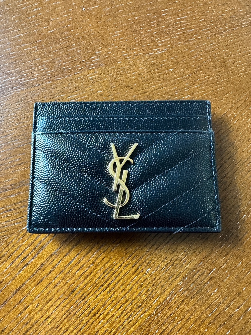 Saint Laurent Black Quilted Leather Cardholder with Gold YSL Logo